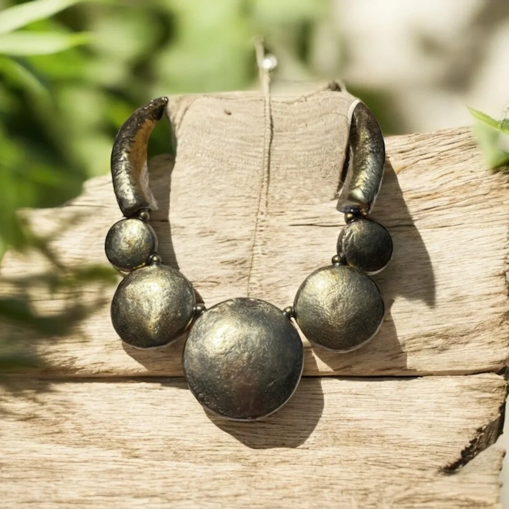 Bold Gold Statement Necklace vintage brass boho style
